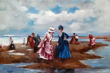 2293-T3 | 73cm x 100cm | femme jouant à la plage 